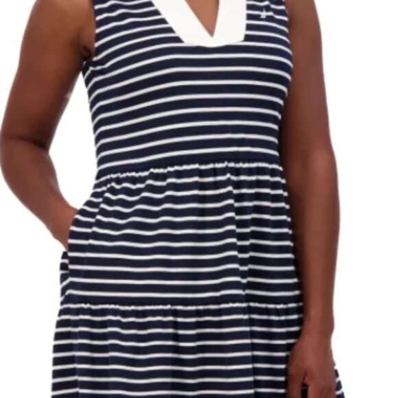 Nautica Jeans Women's Tiered Collar Sleeveless Dress Navy/Ivory Size XXL "NEW" - Picture 2 of 3